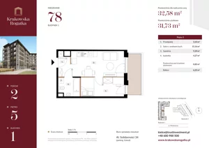 2 pokoje, mieszkanie 32,58 m², piętro 5, oferta nr Budynek 1 Mieszkanie 78, Krakowska Rogatka, Kielce, Centrum, ul. Miodowicza 1