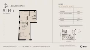 3 pokoje, mieszkanie 86,51 m², piętro 1, oferta nr B2.M11, Libra Residence, Kraków, Stare Miasto, ul. Librowszczyzna 3 / Bonerowska 1