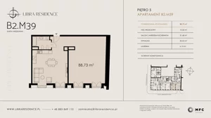 3 pokoje, mieszkanie 88,73 m², piętro 5, oferta nr B2.M39, Libra Residence, Kraków, Stare Miasto, ul. Librowszczyzna 3 / Bonerowska 1