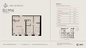 3 pokoje, mieszkanie 97,71 m², piętro 2, oferta nr B2.M16, Libra Residence, Kraków, Stare Miasto, ul. Librowszczyzna 3 / Bonerowska 1