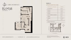 4 pokoje, mieszkanie 129,74 m², piętro 5, oferta nr B2.M38, Libra Residence, Kraków, Stare Miasto, ul. Librowszczyzna 3 / Bonerowska 1