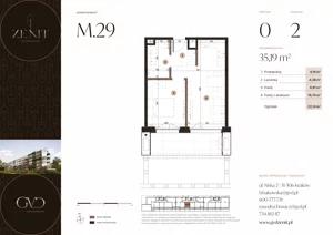 2 pokoje, apartament 35,19 m², parter, oferta nr M29, ZENIT Głowackiego, Kraków, Bronowice, ul. Głowackiego 22