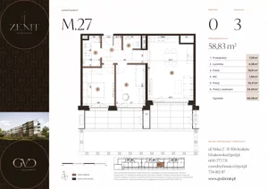 3 pokoje, apartament 58,83 m², parter, oferta nr M27, ZENIT Głowackiego, Kraków, Bronowice, ul. Głowackiego 22