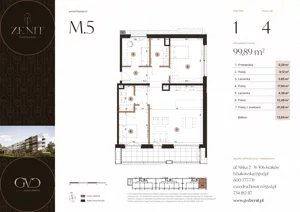 4 pokoje, apartament 99,89 m², piętro 1, oferta nr M5, ZENIT Głowackiego, Kraków, Bronowice, ul. Głowackiego 22