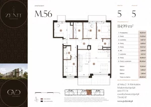 5 pokoi, apartament 114,99 m², piętro 5, oferta nr M56, ZENIT Głowackiego, Kraków, Bronowice, ul. Głowackiego 22
