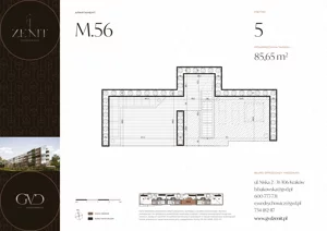 5 pokoi, apartament 114,99 m², piętro 5, oferta nr M56, ZENIT Głowackiego, Kraków, Bronowice, ul. Głowackiego 22