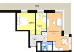 3 pokoje, apartament inwestycyjny 55,26 m², piętro 1, oferta nr B2/1/1, Infinity Mountain Resort, Świeradów-Zdrój, ul. Leśna