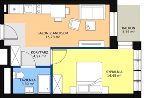 2 pokoje, apartament inwestycyjny 39,04 m², piętro 1, oferta nr B3/1/6, Infinity Mountain Resort, Świeradów-Zdrój, ul. Leśna