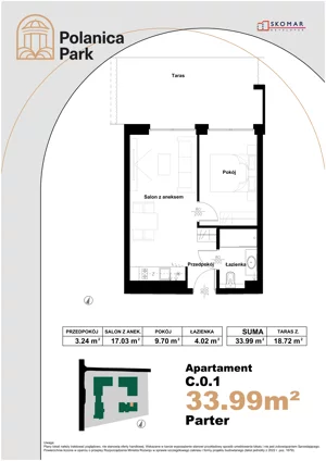 2 pokoje, apartament inwestycyjny 33,99 m², parter, oferta nr 0.1, Polanica Park Apartamenty - etap III, Polanica-Zdrój, ul. Zdrojowa