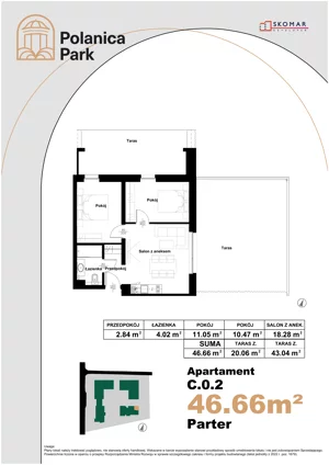 3 pokoje, apartament inwestycyjny 46,66 m², parter, oferta nr 0.2, Polanica Park Apartamenty - etap III, Polanica-Zdrój, ul. Zdrojowa