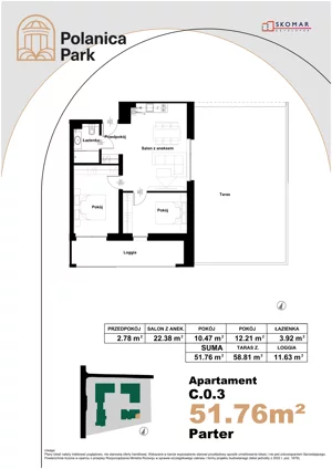 3 pokoje, apartament inwestycyjny 51,76 m², parter, oferta nr 0.3, Polanica Park Apartamenty - etap III, Polanica-Zdrój, ul. Zdrojowa
