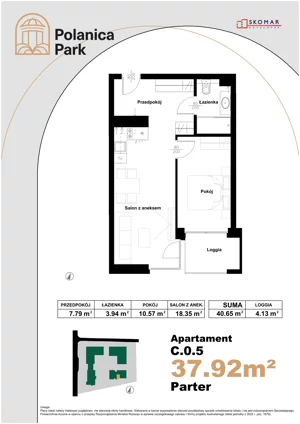 2 pokoje, apartament inwestycyjny 37,92 m², parter, oferta nr 0.5, Polanica Park Apartamenty - etap III, Polanica-Zdrój, ul. Zdrojowa