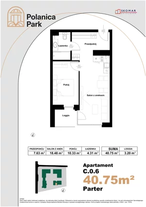 2 pokoje, apartament inwestycyjny 40,75 m², parter, oferta nr 0.6, Polanica Park Apartamenty - etap III, Polanica-Zdrój, ul. Zdrojowa
