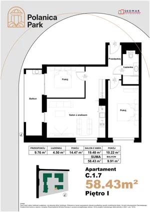 3 pokoje, apartament inwestycyjny 58,43 m², piętro 1, oferta nr 1.7, Polanica Park Apartamenty - etap III, Polanica-Zdrój, ul. Zdrojowa