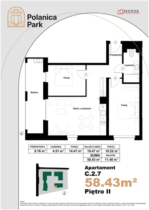 3 pokoje, apartament inwestycyjny 58,43 m², piętro 2, oferta nr 2.7, Polanica Park Apartamenty - etap III, Polanica-Zdrój, ul. Zdrojowa