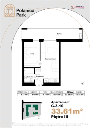 2 pokoje, apartament inwestycyjny 33,61 m², piętro 3, oferta nr 3.10, Polanica Park Apartamenty - etap III, Polanica-Zdrój, ul. Zdrojowa