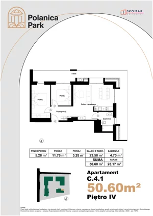 3 pokoje, apartament inwestycyjny 50,60 m², piętro 4, oferta nr 4.1, Polanica Park Apartamenty - etap III, Polanica-Zdrój, ul. Zdrojowa