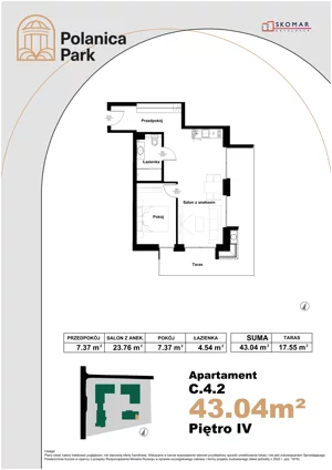 2 pokoje, apartament inwestycyjny 43,04 m², piętro 4, oferta nr 4.2, Polanica Park Apartamenty - etap III, Polanica-Zdrój, ul. Zdrojowa