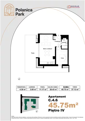 2 pokoje, apartament inwestycyjny 45,75 m², piętro 4, oferta nr 4.6, Polanica Park Apartamenty - etap III, Polanica-Zdrój, ul. Zdrojowa
