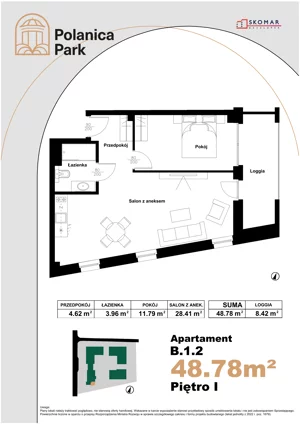 2 pokoje, apartament inwestycyjny 48,78 m², piętro 1, oferta nr B_1_2, Polanica Park Apartamenty - etap II, Polanica-Zdrój, ul. Zdrojowa