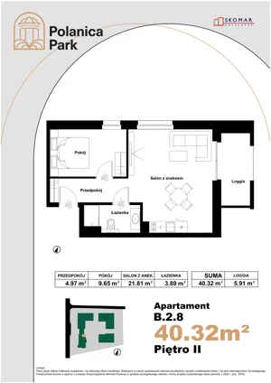 2 pokoje, apartament inwestycyjny 40,32 m², piętro 2, oferta nr B_2_8, Polanica Park Apartamenty - etap II, Polanica-Zdrój, ul. Zdrojowa