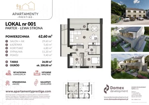 3 pokoje, apartament 62,60 m², parter, oferta nr B1.2/1, Apartamenty Prestige, Krapkowice, ul. Platanowa