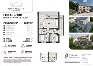 3 pokoje, apartament 62,60 m², parter, oferta nr B1.1/1, Apartamenty Prestige, Krapkowice, ul. Platanowa