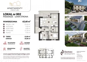 3 pokoje, apartament 62,60 m², piętro 1, oferta nr B1.2/2, Apartamenty Prestige, Krapkowice, ul. Platanowa