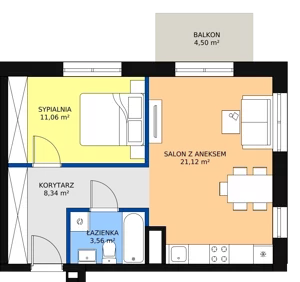 2 pokoje, mieszkanie 44,08 m², piętro 2, oferta nr D-16, Królewicza Park, Szczecin, Północ, Niebuszewo-Bolinko, ul. Królewicza Kazimierza