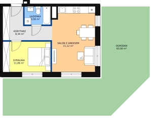 2 pokoje, mieszkanie 44,08 m², parter, oferta nr D-06, Królewicza Park, Szczecin, Północ, Niebuszewo-Bolinko, ul. Królewicza Kazimierza