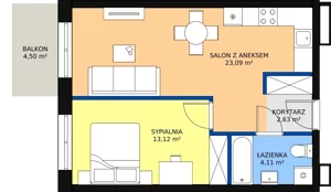 2 pokoje, mieszkanie 42,95 m², piętro 1, oferta nr F-12, Królewicza Park, Szczecin, Północ, Niebuszewo-Bolinko, ul. Królewicza Kazimierza