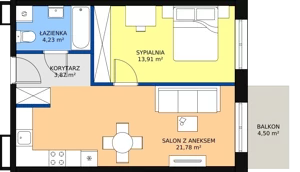 2 pokoje, mieszkanie 43,79 m², piętro 3, oferta nr F-37, Królewicza Park, Szczecin, Północ, Niebuszewo-Bolinko, ul. Królewicza Kazimierza