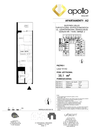 2 pokoje, apartament inwestycyjny 38,10 m², piętro 1, oferta nr 101, Apollo Resort, Świnoujście, Dzielnica Nadmorska, ul. Uzdrowiskowa