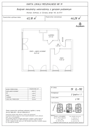 2 pokoje, apartament inwestycyjny 46,46 m², piętro 1, oferta nr 19- Nowa 19, Azyllium, Olsztyn, Gutkowo, ul. Żurawia