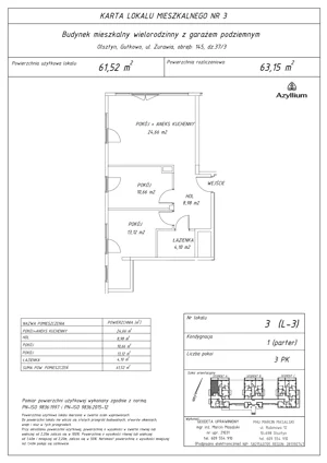 3 pokoje, apartament inwestycyjny 63,33 m², parter, oferta nr 3 Nowa 3, Azyllium, Olsztyn, Gutkowo, ul. Żurawia