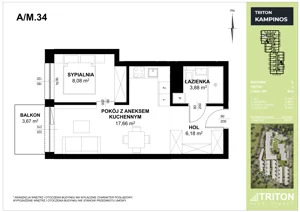Mieszkanie 35,80 m², piętro 3, oferta nr A_M34, Triton Kampinos III, Łomna-Las, ul. Wiśniowa 5