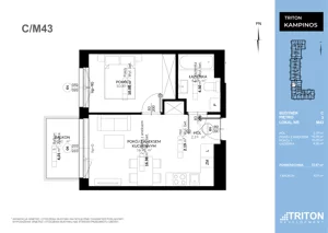2 pokoje, mieszkanie 33,67 m², piętro 3, oferta nr C_M43, Triton Kampinos, Łomna-Las, ul. Wiśniowa