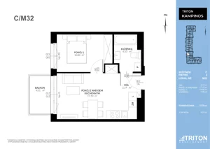 2 pokoje, mieszkanie 33,79 m², piętro 2, oferta nr C_M32, Triton Kampinos, Łomna-Las, ul. Wiśniowa