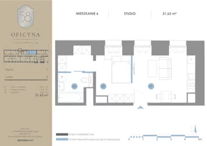 1 pokój, apartament inwestycyjny 31,65 m², parter, oferta nr 6, Oficyna - Apart Hotel, Łódź, Śródmieście, ul. Piotrkowska 56/58