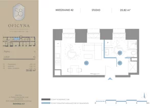 1 pokój, apartament inwestycyjny 25,82 m², parter, oferta nr 42, Oficyna - Apart Hotel, Łódź, Śródmieście, ul. Piotrkowska 56/58