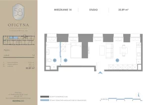 1 pokój, apartament inwestycyjny 35,89 m², piętro 1, oferta nr 14, Oficyna - Apart Hotel, Łódź, Śródmieście, ul. Piotrkowska 56/58