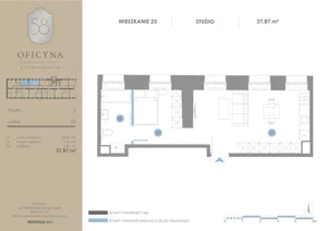 1 pokój, apartament inwestycyjny 37,87 m², piętro 2, oferta nr 23, Oficyna - Apart Hotel, Łódź, Śródmieście, ul. Piotrkowska 56/58