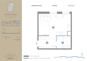 1 pokój, apartament 31,51 m², piętro 4, oferta nr 34, Oficyna, Łódź, Śródmieście, ul. Piotrkowska 56/58