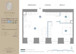 2 pokoje, apartament inwestycyjny 48,42 m², parter, oferta nr 2, Oficyna - Apart Hotel, Łódź, Śródmieście, ul. Piotrkowska 56/58