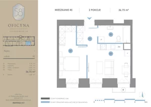 2 pokoje, apartament 36,75 m², piętro 1, oferta nr 45, Oficyna, Łódź, Śródmieście, ul. Piotrkowska 56/58