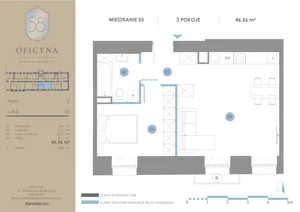 2 pokoje, apartament 46,56 m², piętro 2, oferta nr 55, Oficyna, Łódź, Śródmieście, ul. Piotrkowska 56/58