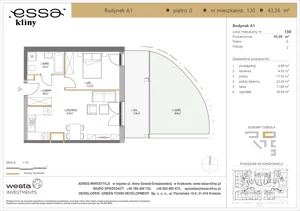 2 pokoje, apartament 43,36 m², parter, oferta nr A1/130, ESSA Kliny, Kraków, Swoszowice, Kliny, ul. Anny Szwed-Śniadowskiej