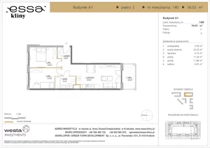 3 pokoje, apartament 56,03 m², piętro 2, oferta nr A1/140, ESSA Kliny, Kraków, Swoszowice, Kliny, ul. Anny Szwed-Śniadowskiej