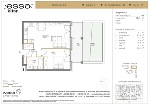2 pokoje, apartament 45,53 m², parter, oferta nr A1/48, ESSA Kliny, Kraków, Swoszowice, Kliny, ul. Anny Szwed-Śniadowskiej