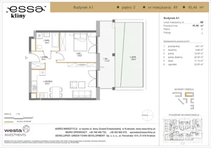 2 pokoje, apartament 45,46 m², parter, oferta nr A1/49, ESSA Kliny, Kraków, Swoszowice, Kliny, ul. Anny Szwed-Śniadowskiej